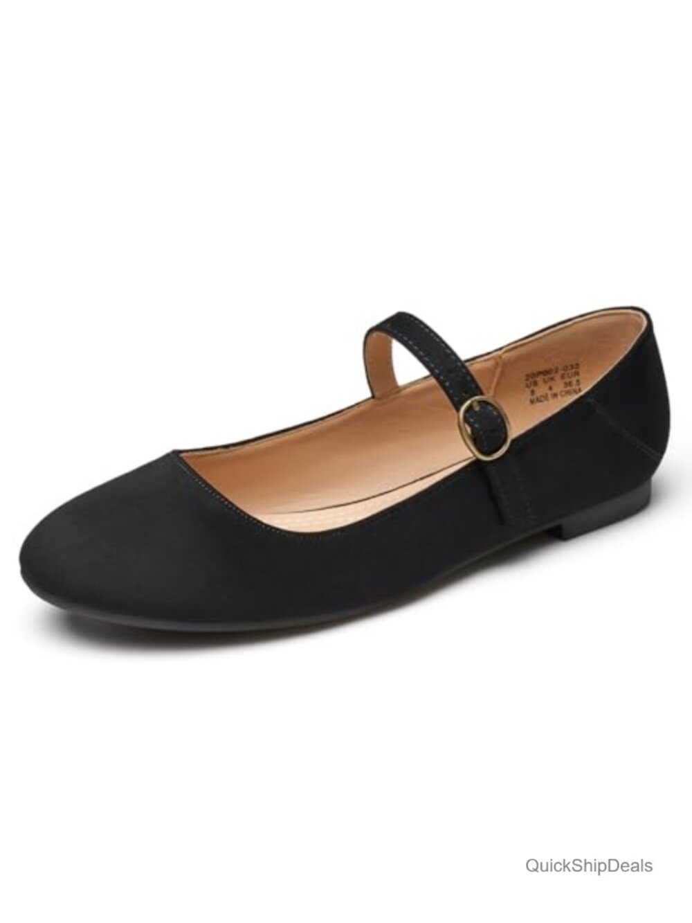 Mary Jane Flats Round Toe Buckle Strap Suede Comfortable Dress Shoes